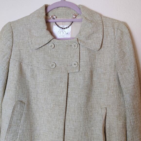 Rebecca Taylor Tweed Cropped Beaded Jeweled Blazer Beige 4 Preppy Old Money - Picture 3 of 13